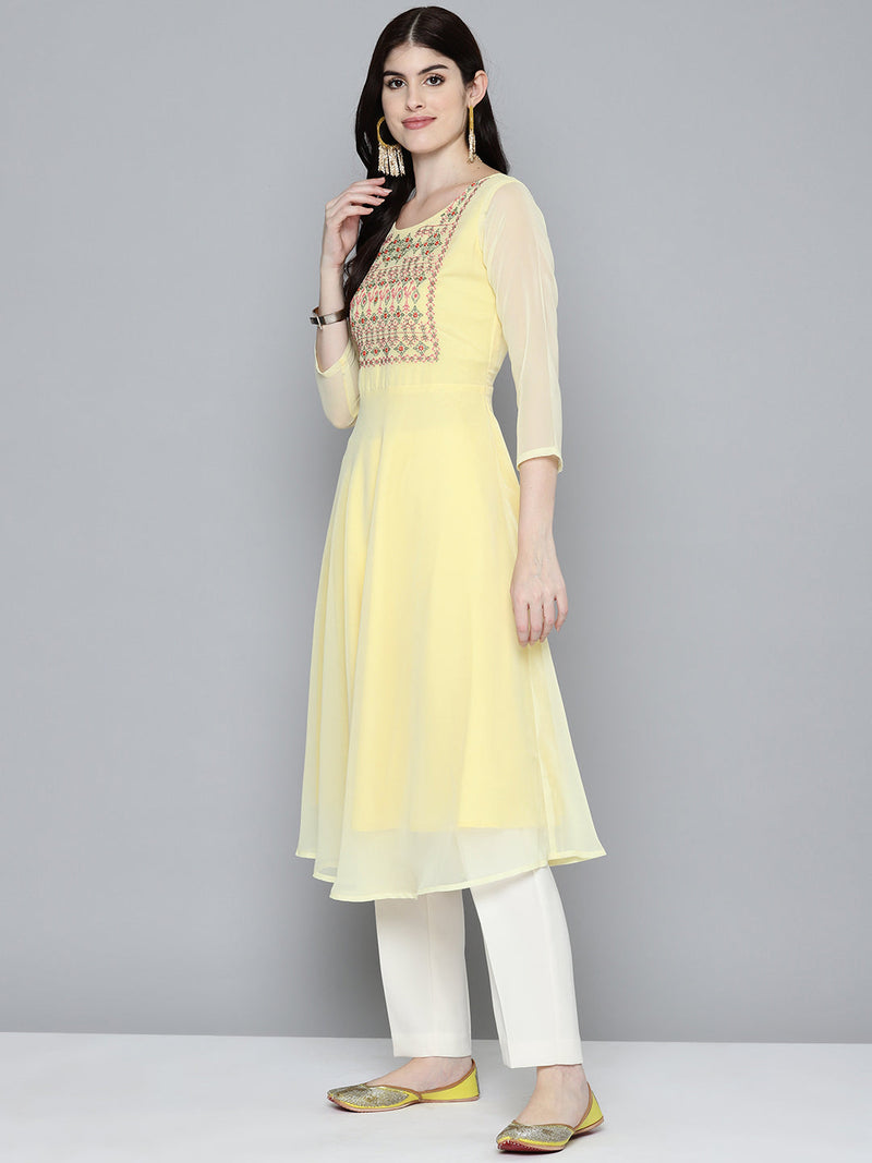 Embroidered yok flaired gorgette kurta from Jompers