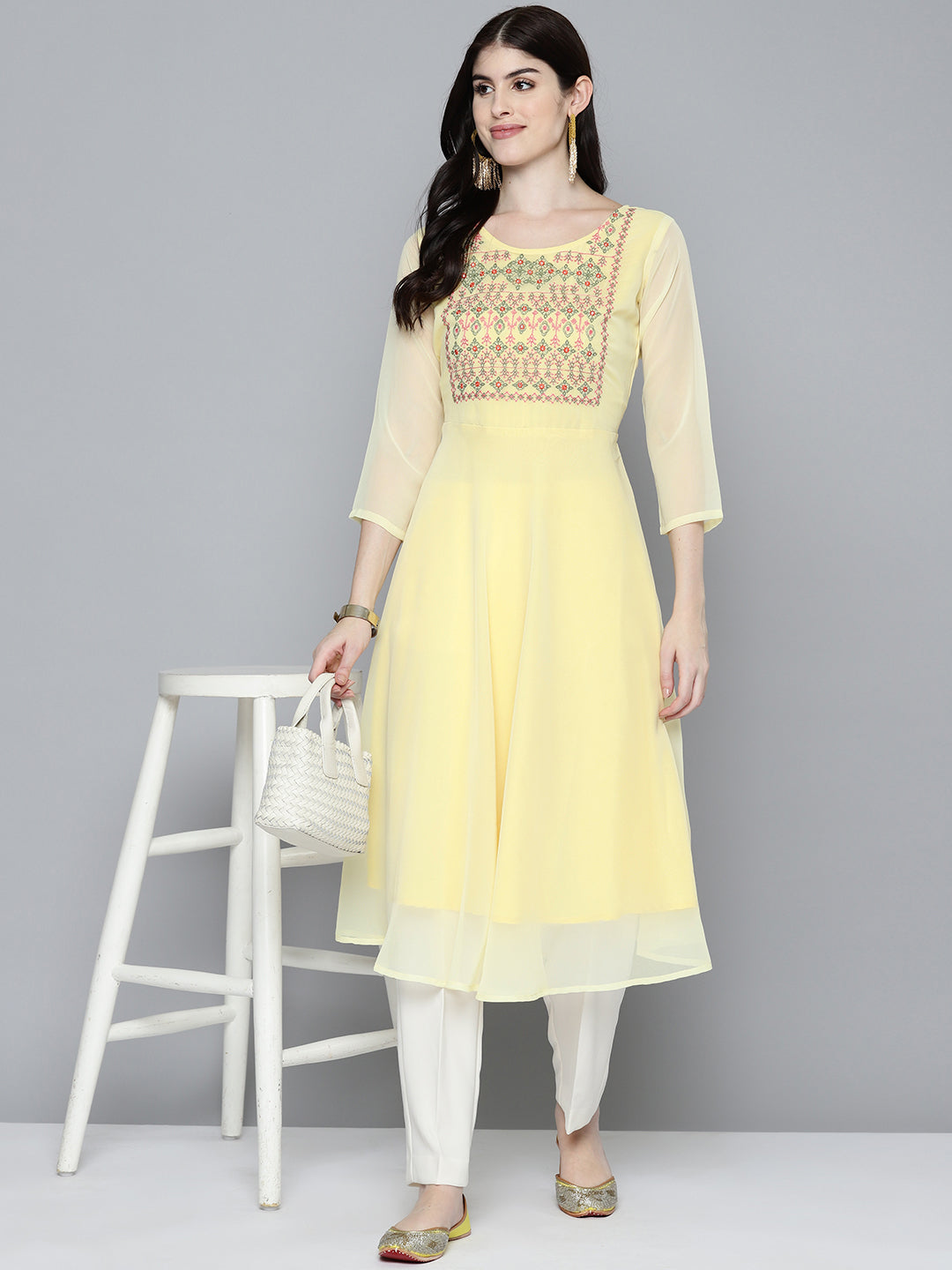 Embroidered yok flaired gorgette kurta from Jompers