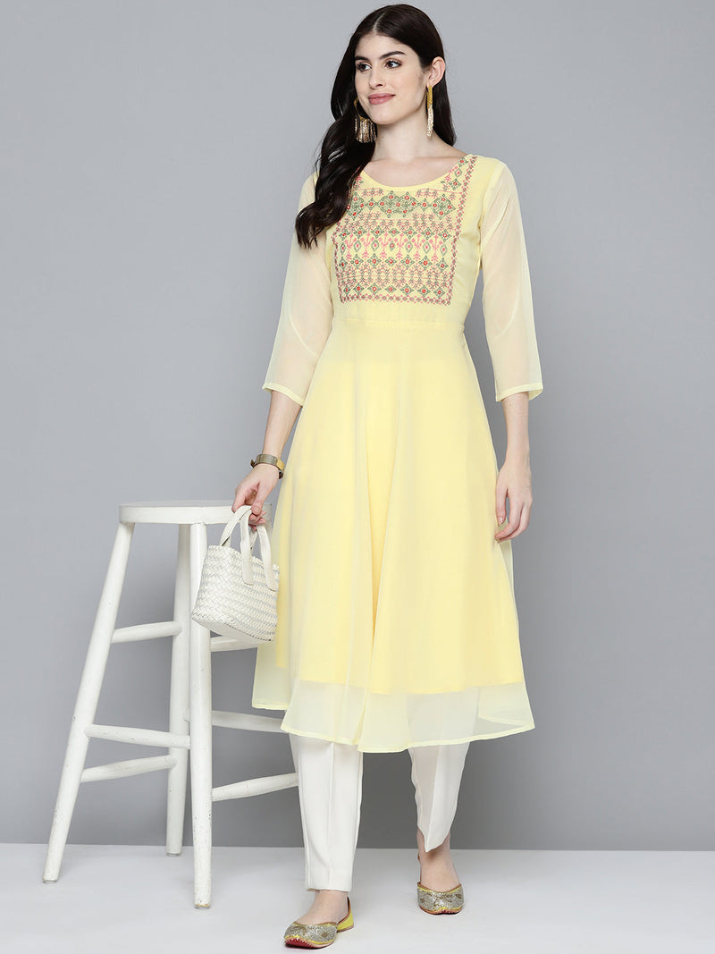 Embroidered yok flaired gorgette kurta from Jompers