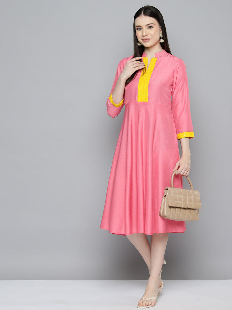 Sequin work, flared ethnic dress ( JOK 1536 PInk )