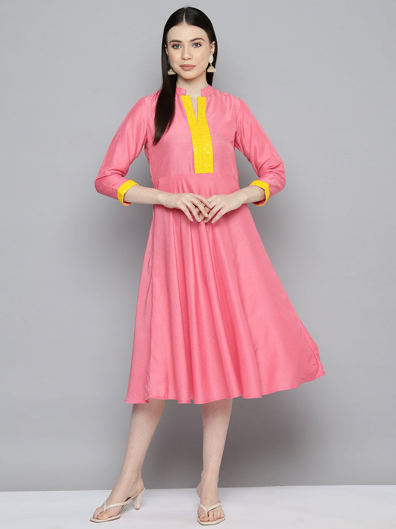 Sequin work, flared ethnic dress ( JOK 1536 PInk )