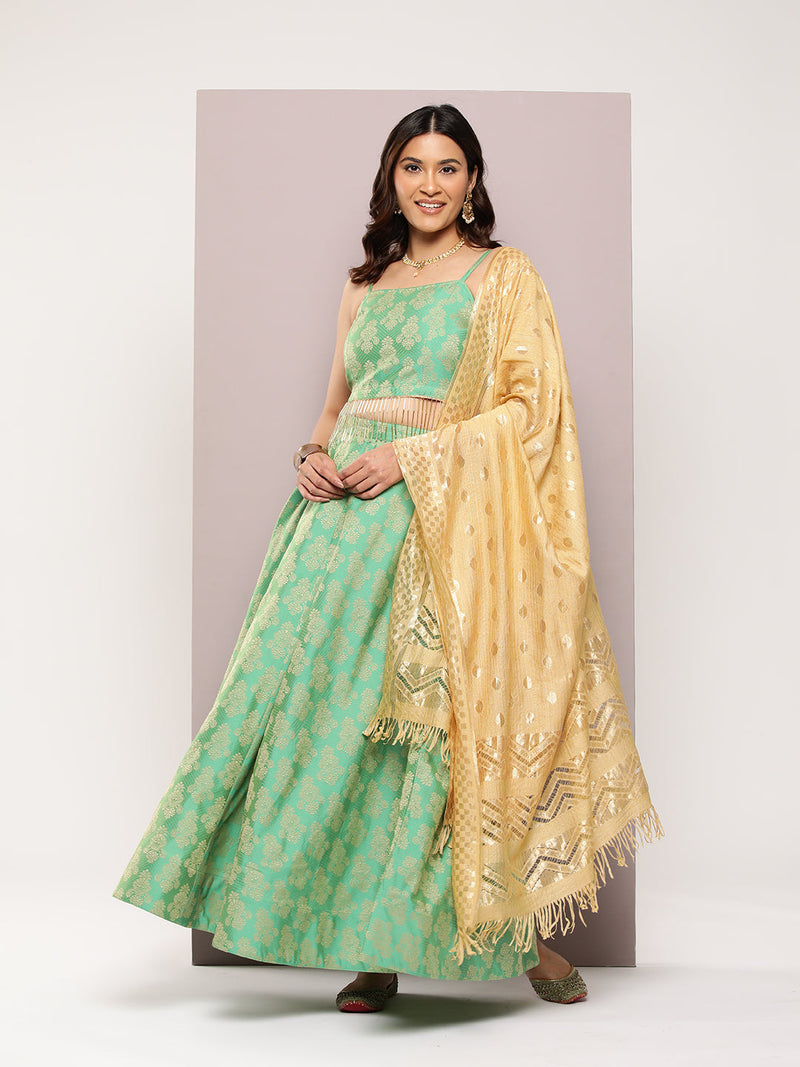 Cutdana emblished Jacqard Lehenga Choli with dupatta