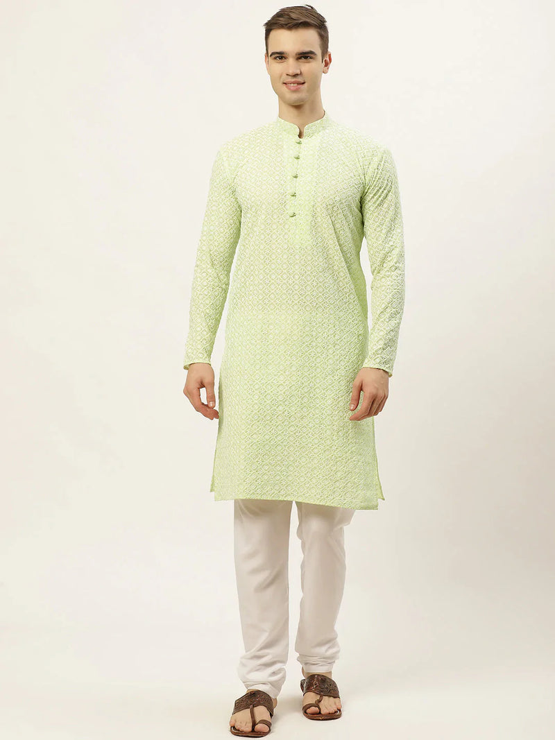 Jompers Men's Green Embroidered Kurta Only ( KO 626 Green )