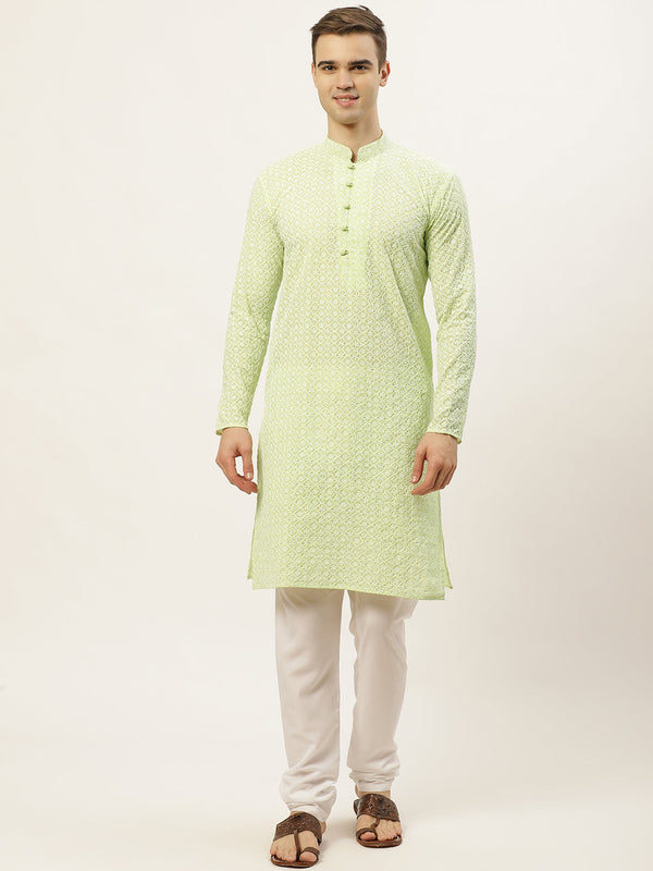 Jompers Men's Green Embroidered Kurta Payjama Sets