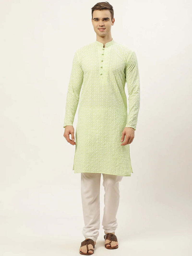 Jompers Men's Green Embroidered Kurta Payjama Sets ( JOKP 626 Green )