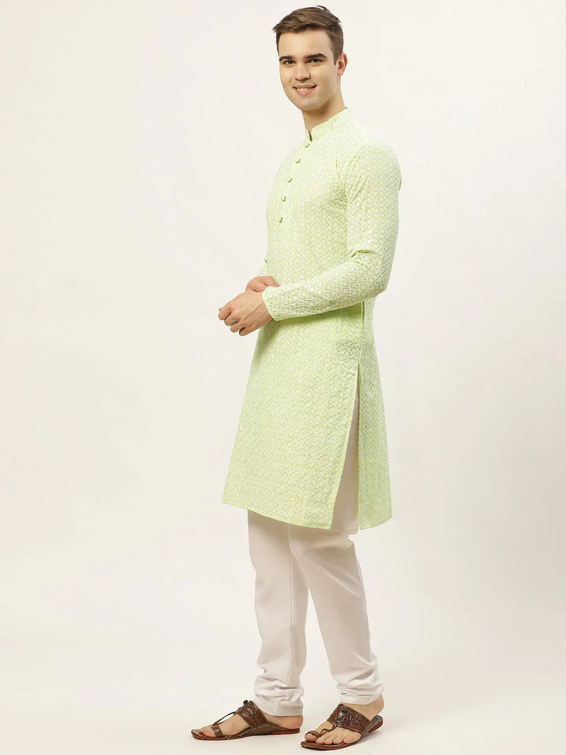 Jompers Men's Green Embroidered Kurta Only ( KO 626 Green )