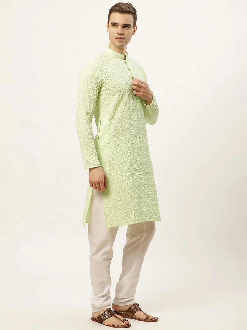 Jompers Men's Green Embroidered Kurta Only ( KO 626 Green )