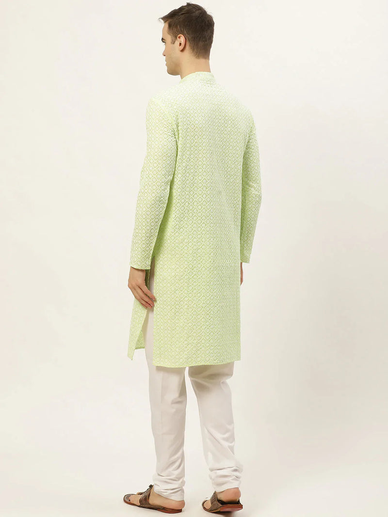 Jompers Men's Green Embroidered Kurta Only ( KO 626 Green )