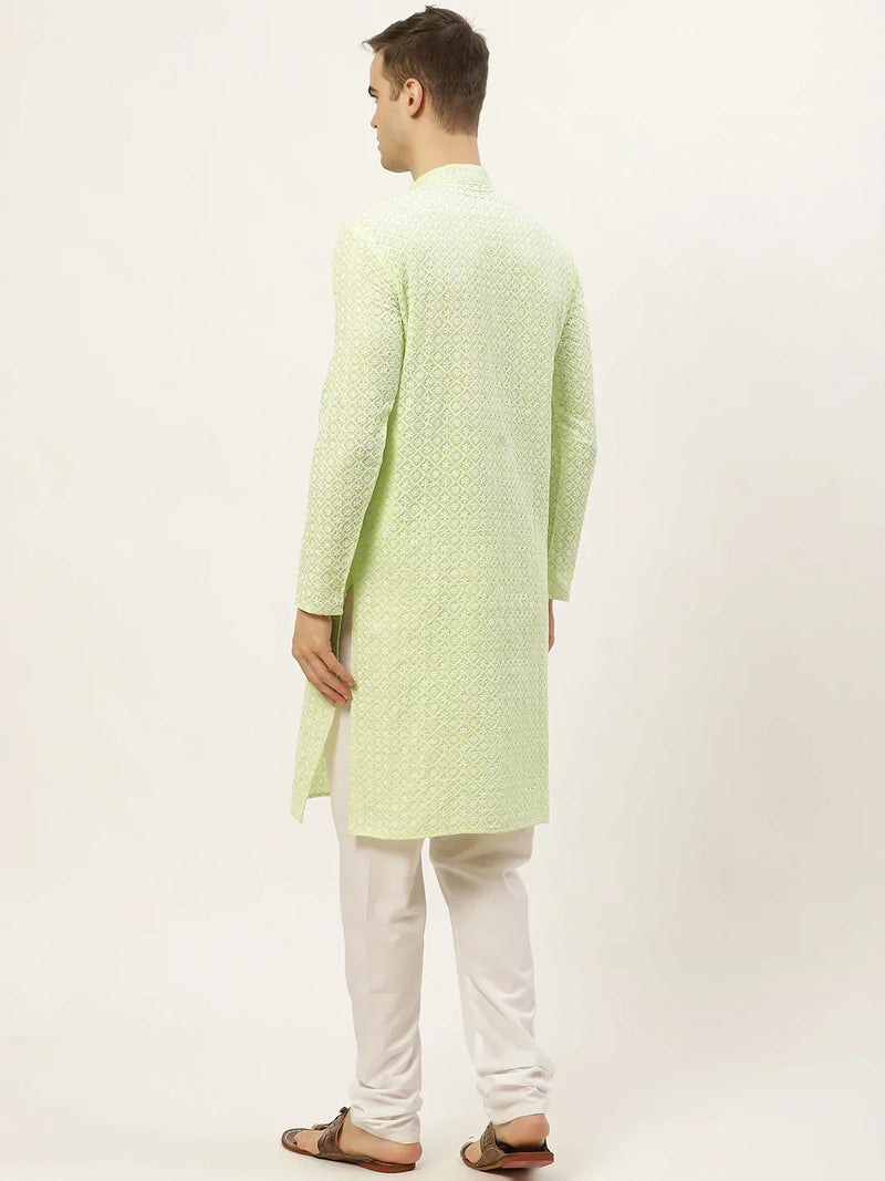 Jompers Men's Green Embroidered Kurta Payjama Sets ( JOKP 626 Green )