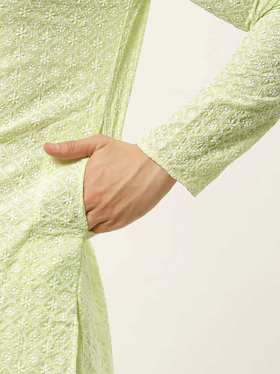 Jompers Men's Green Embroidered Kurta Only ( KO 626 Green )