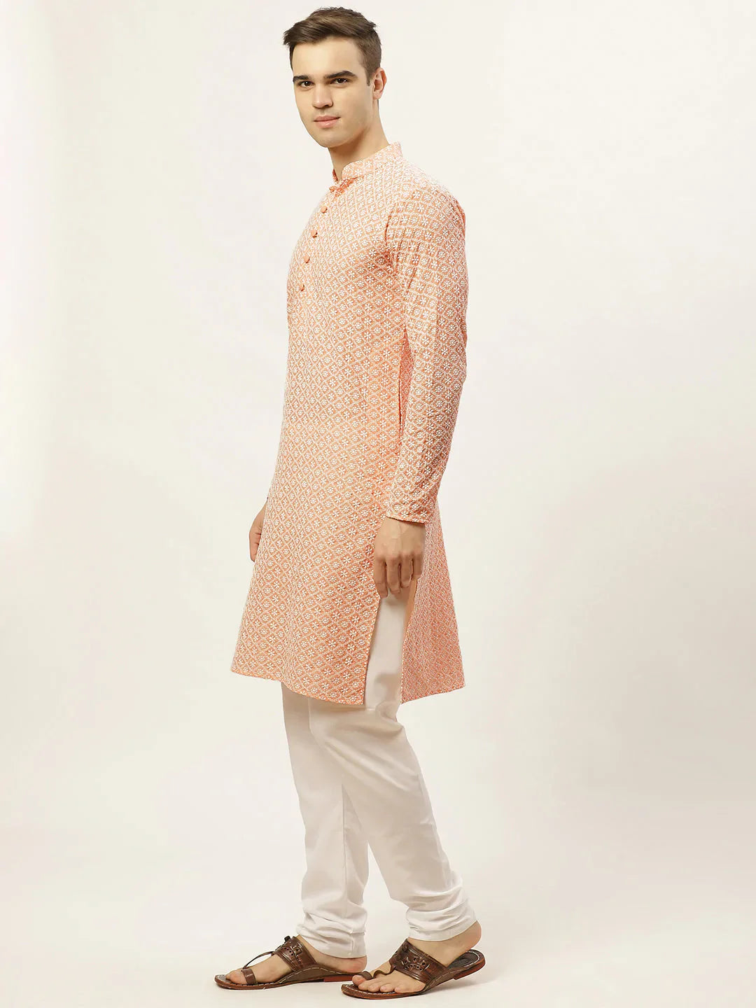 Jompers Men's Orange Embroidered Kurta Only ( KO 626 Orange )