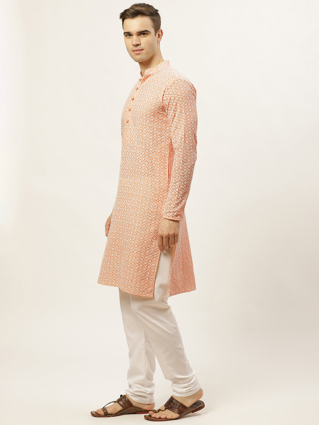 Jompers Men's Orange Embroidered Kurta Payjama Sets