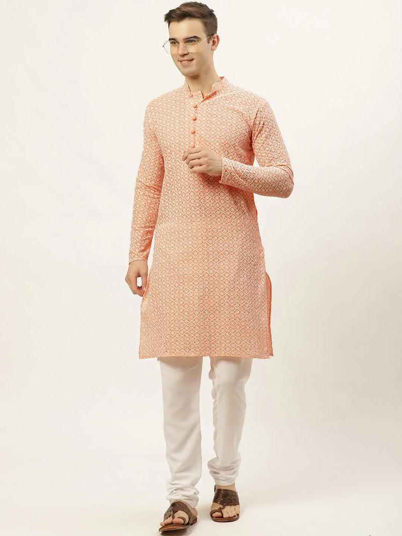 Jompers Men's Orange Embroidered Kurta Only ( KO 626 Orange )