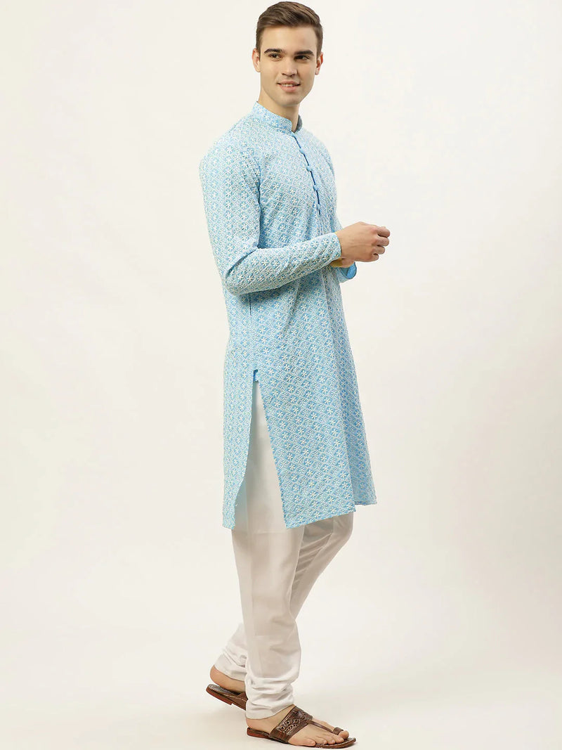 Jompers Men's Sky Embroidered Kurta Only ( KO 626 Sky )