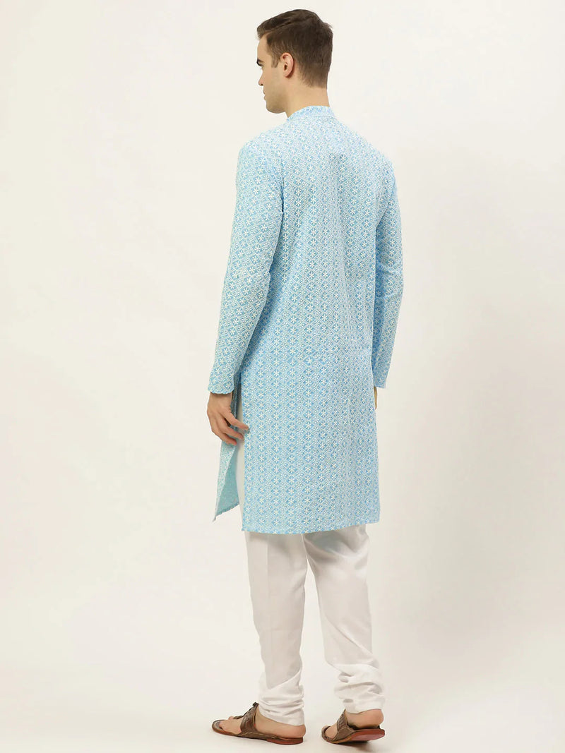 Jompers Men's Sky Embroidered Kurta Only ( KO 626 Sky )