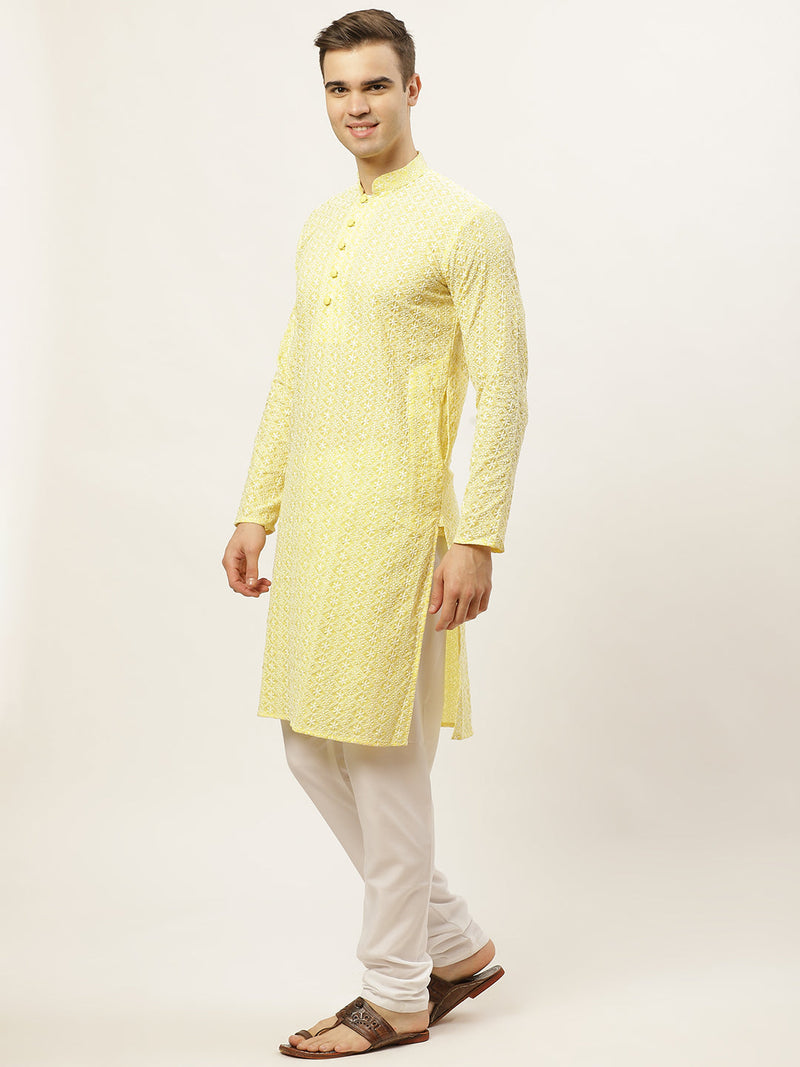 Jompers Men's Yellow Embroidered Kurta Payjama Sets