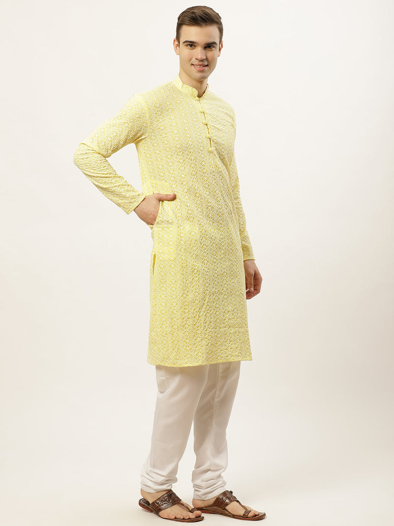 Jompers Men's Yellow Embroidered Kurta Payjama Sets