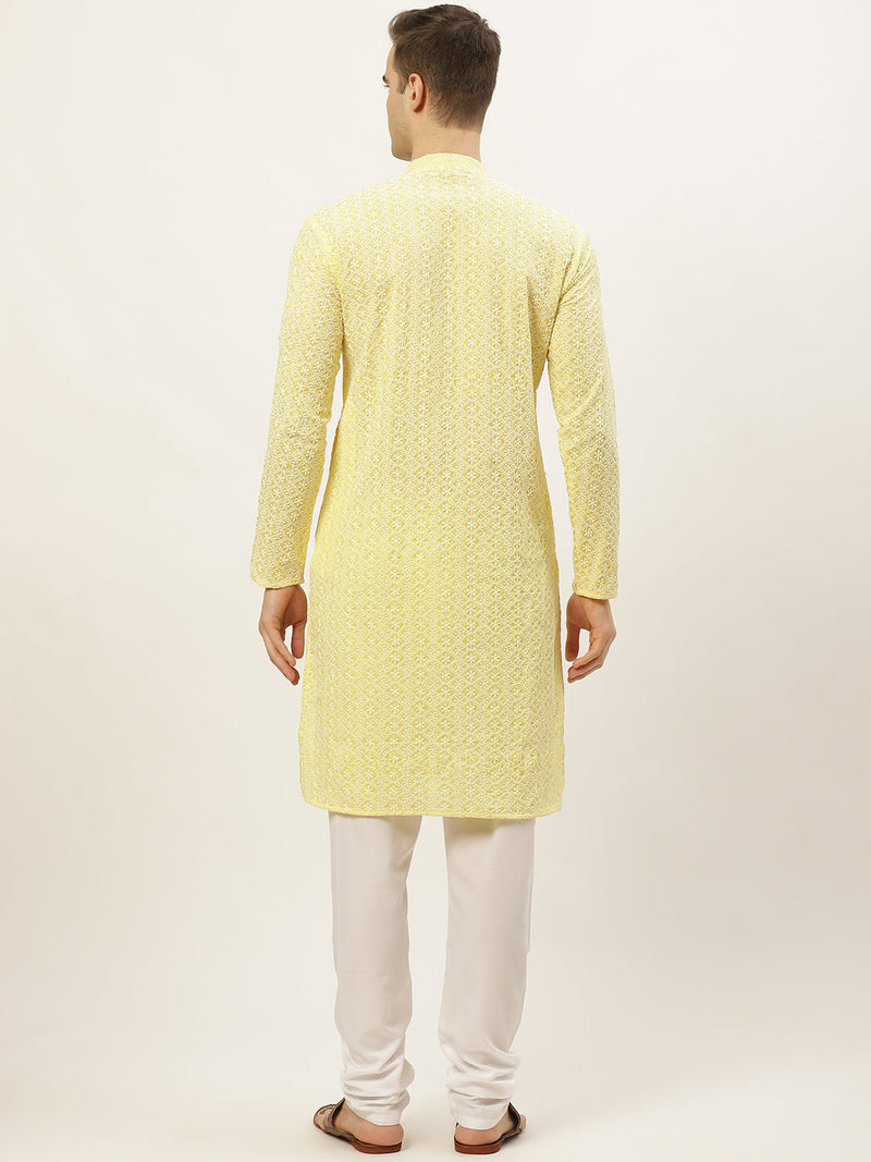 Jompers Men's Yellow Embroidered Kurta Payjama Sets