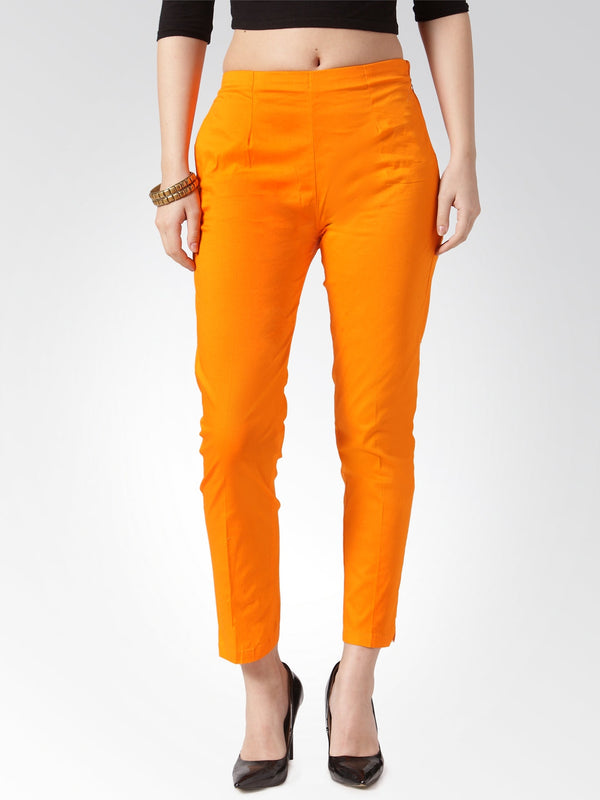 Jompers Women Orange Smart Slim Fit Solid Regular Trousers