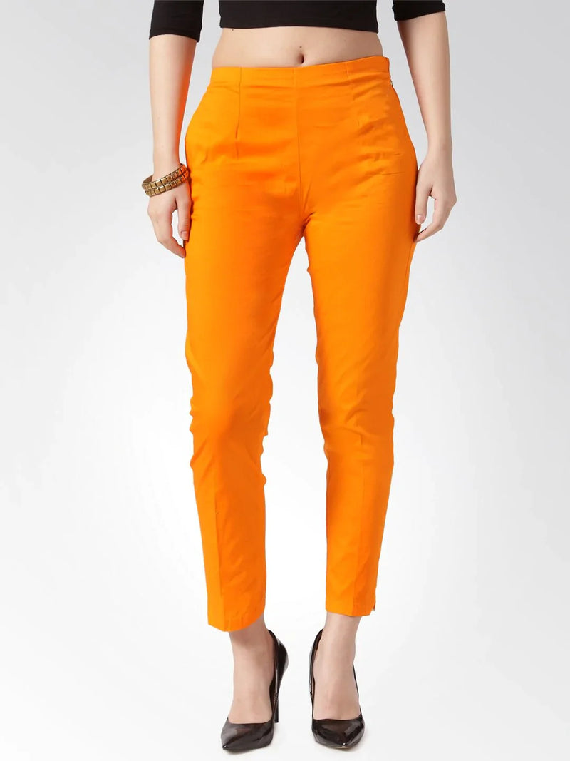 Jompers Women Orange Smart Slim Fit Solid Regular Trousers ( JOP 2119 Orange )