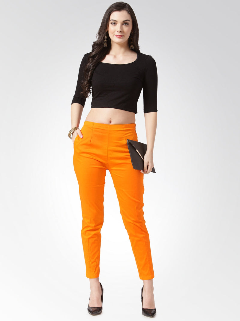 Jompers Women Orange Smart Slim Fit Solid Regular Trousers