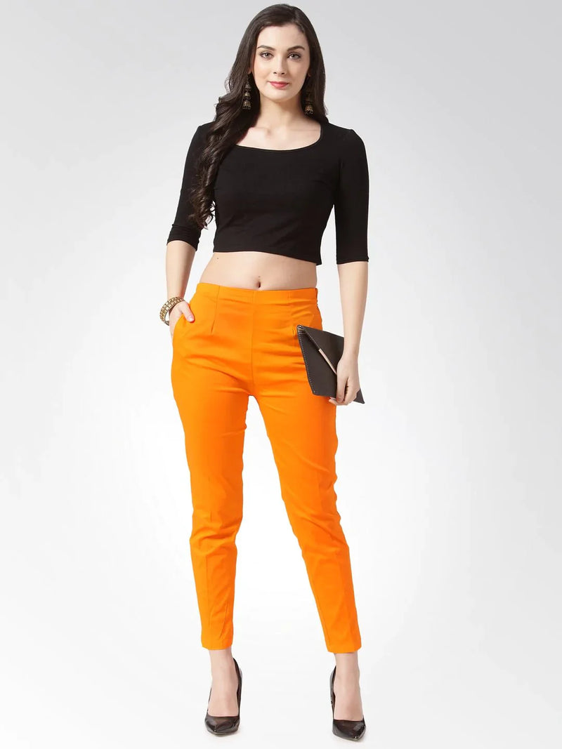 Jompers Women Orange Smart Slim Fit Solid Regular Trousers ( JOP 2119 Orange )