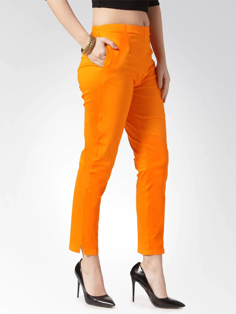 Jompers Women Orange Smart Slim Fit Solid Regular Trousers ( JOP 2119 Orange )