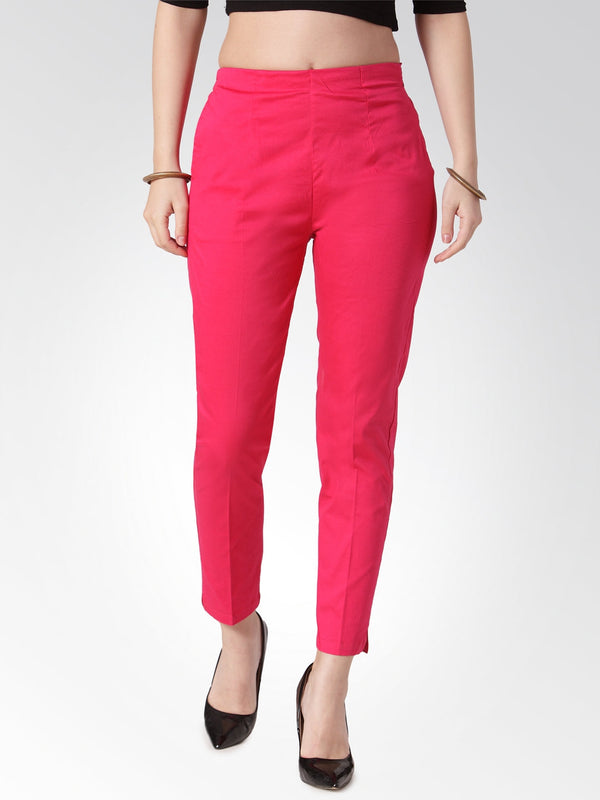 Jompers Women Pink Smart Slim Fit Solid Regular Trousers