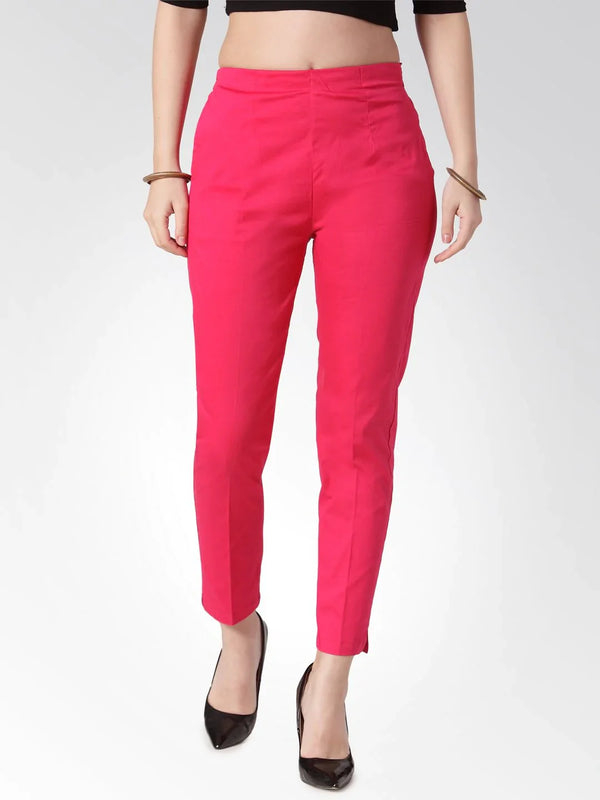 Jompers Women Pink Smart Slim Fit Solid Regular Trousers ( JOP 2119 Pink )