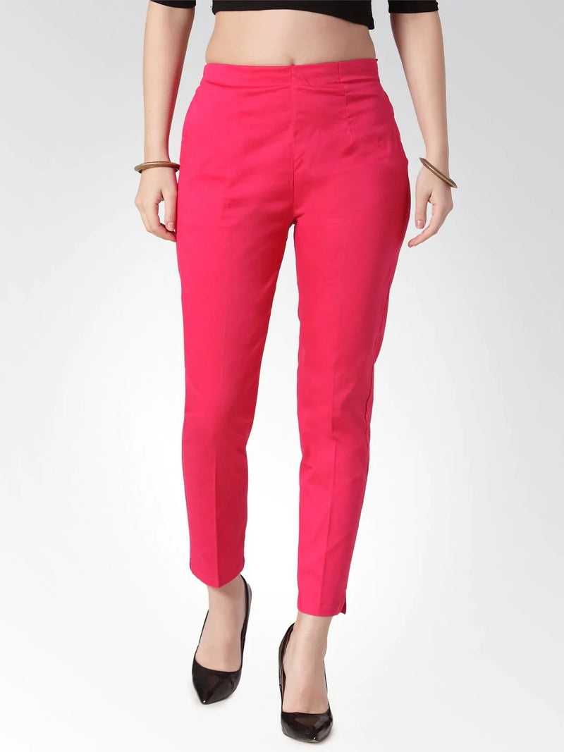 Jompers Women Pink Smart Slim Fit Solid Regular Trousers ( JOP 2119 Pink )