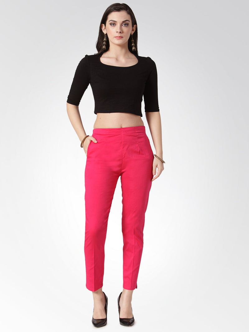 Jompers Women Pink Smart Slim Fit Solid Regular Trousers