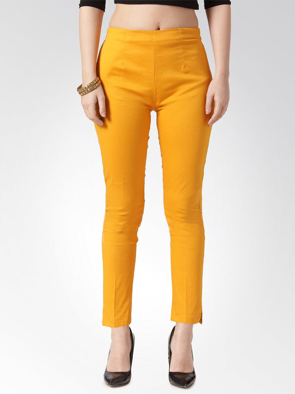 Jompers Women Mustard Smart Slim Fit Solid Regular Trousers