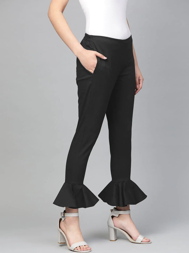 Jompers Women Black Smart Slim Fit Solid Bottom Flared Trousers ( JOP 2128 Black )