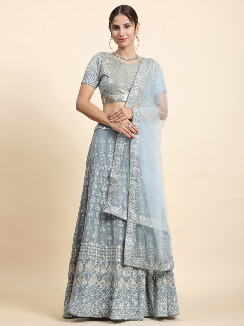 Aastha fashion off grey Lehenga Choli with faux georgette blouse fabric
