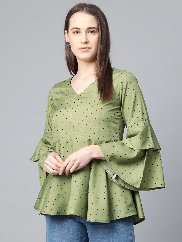 Jompers Women Green & Black Printed A-Line Top ( JOT 7007 Green )