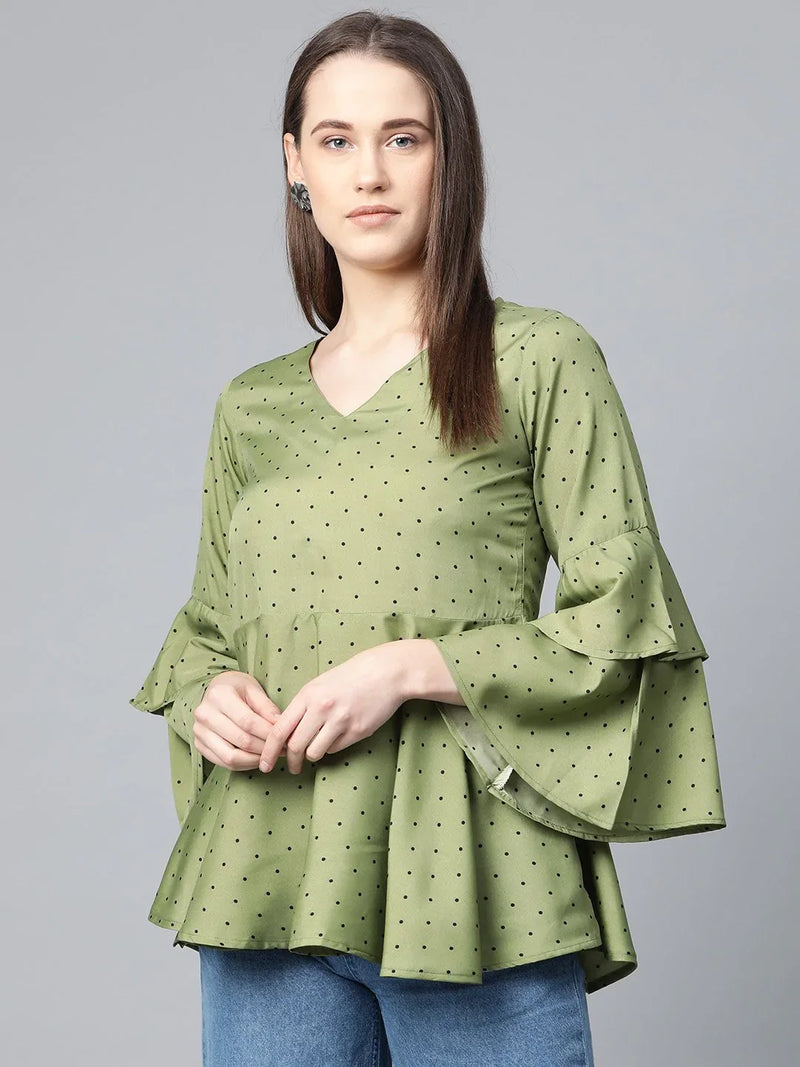 Jompers Women Green & Black Printed A-Line Top ( JOT 7007 Green )