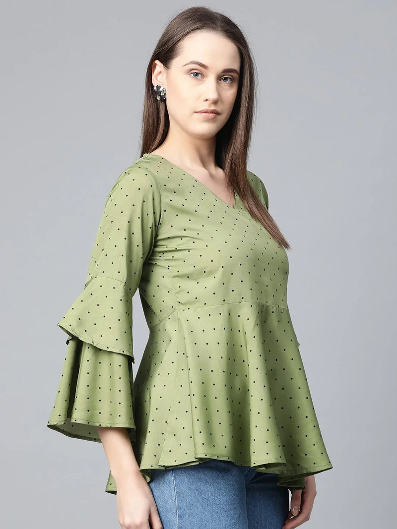 Jompers Women Green & Black Printed A-Line Top ( JOT 7007 Green )