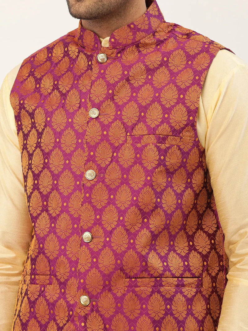 Jompers Men's Pink Self-Designed Waistcoat ( JOWC 4026 Pink )