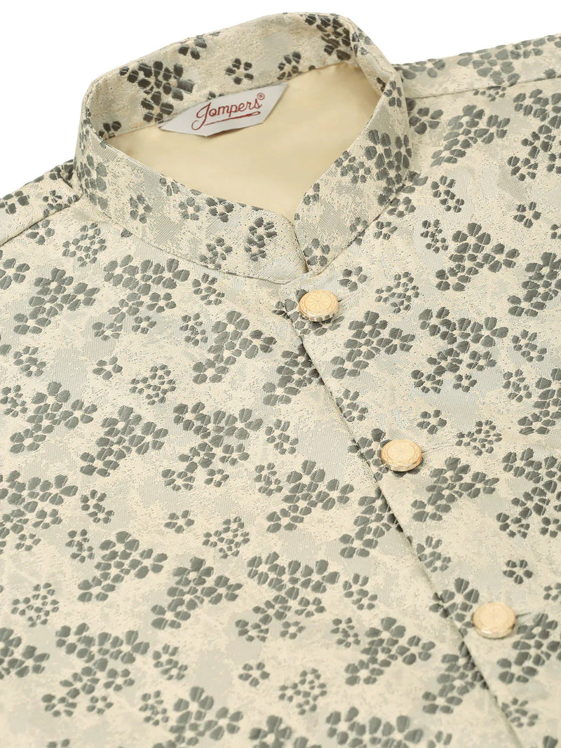 Men's Grey Floral Design Nehru Jacket.( JOWC 4042 Grey )