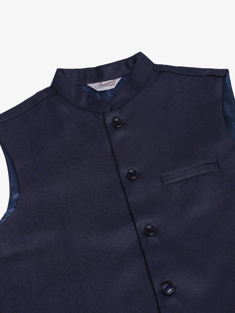 Men Navy Blue Solid Woven Sleeveless Nehru Jackets ( JOWC 4046 Navy )