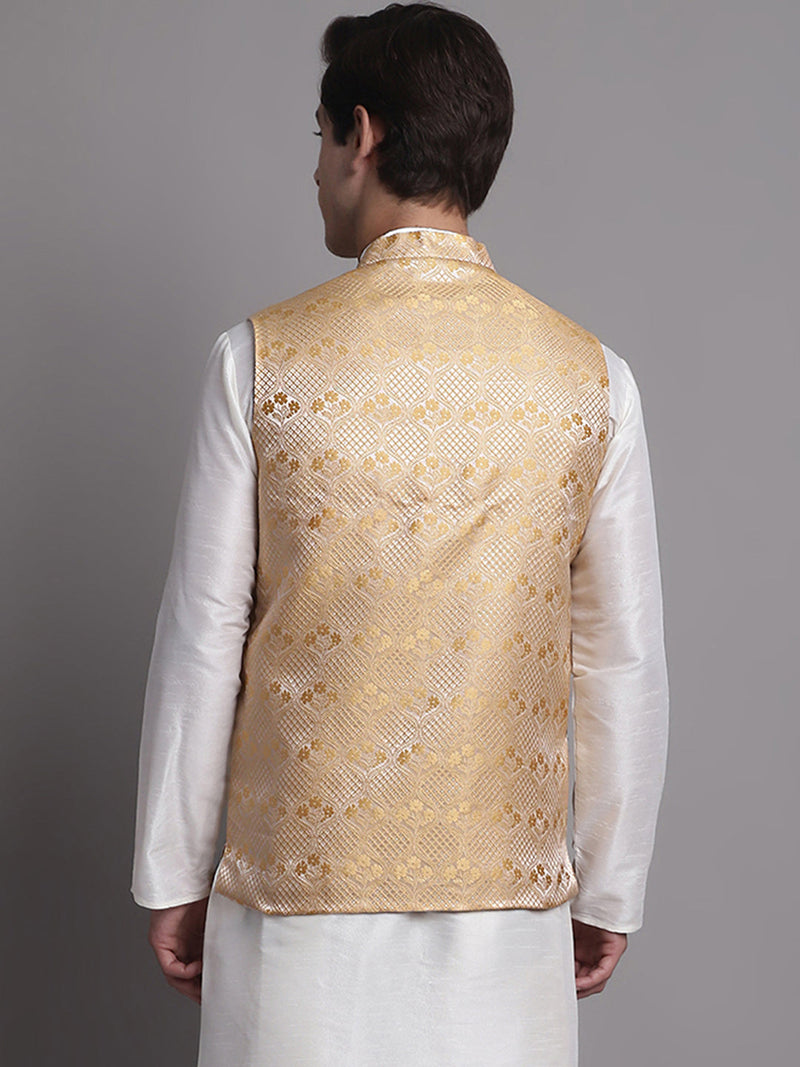 Men's Golden Woven Design Nehru Jacket