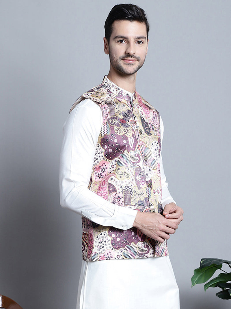 Men's Printed With Zari Work Nehru Jacket