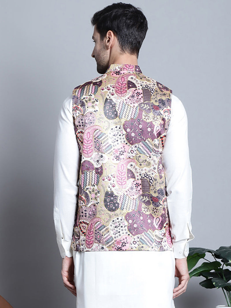 Men's Printed With Zari Work Nehru Jacket