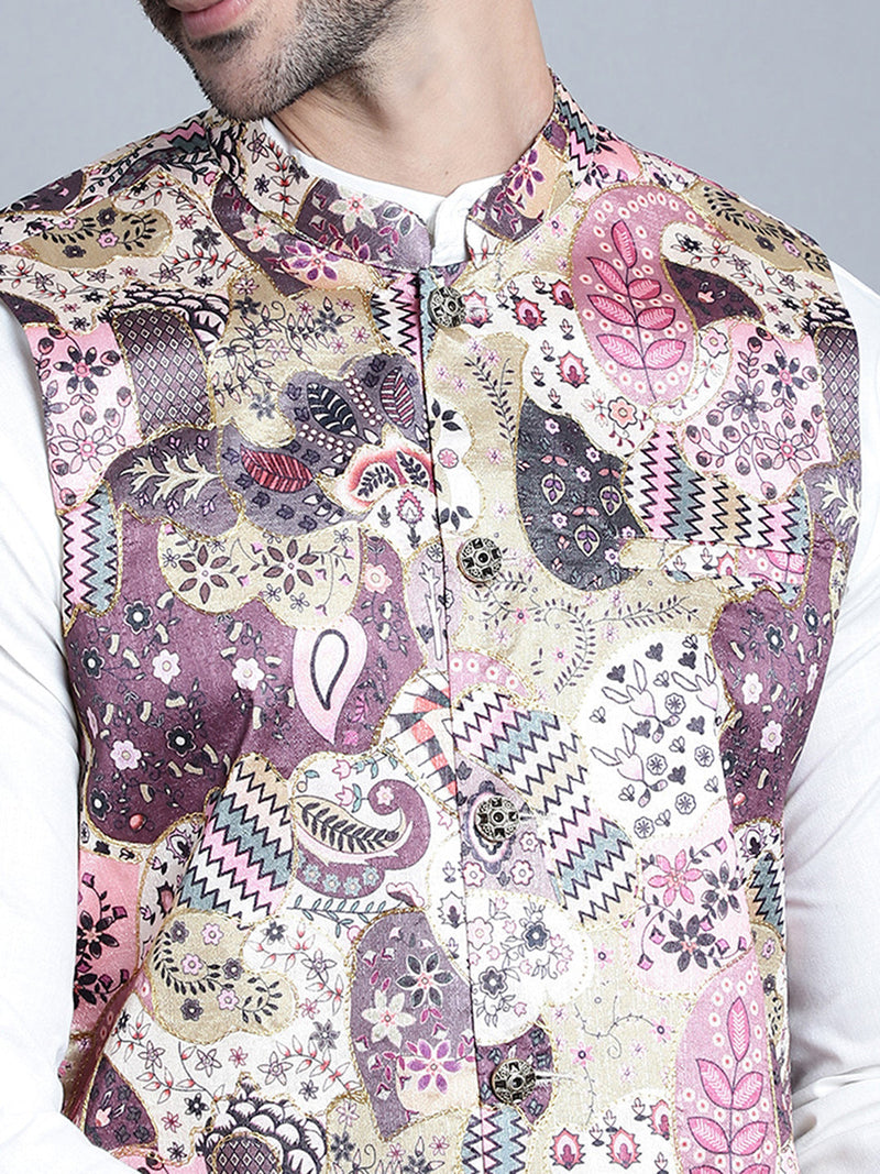 Men's Printed With Zari Work Nehru Jacket