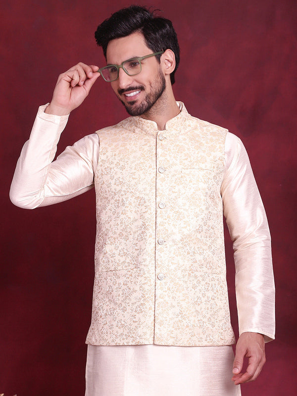 Woven Design Nehru Jacket ( JOWC 4087 Cream )