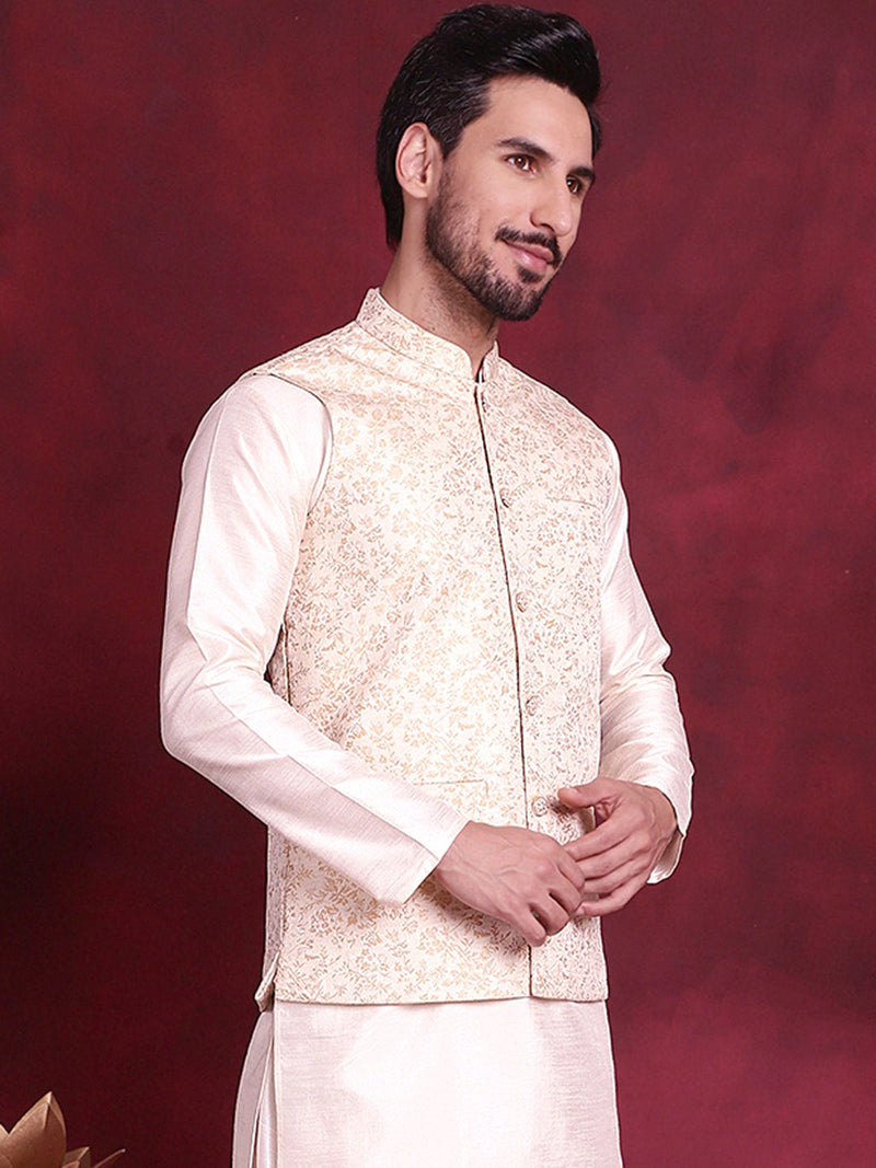 Woven Design Nehru Jacket ( JOWC 4087 Cream )