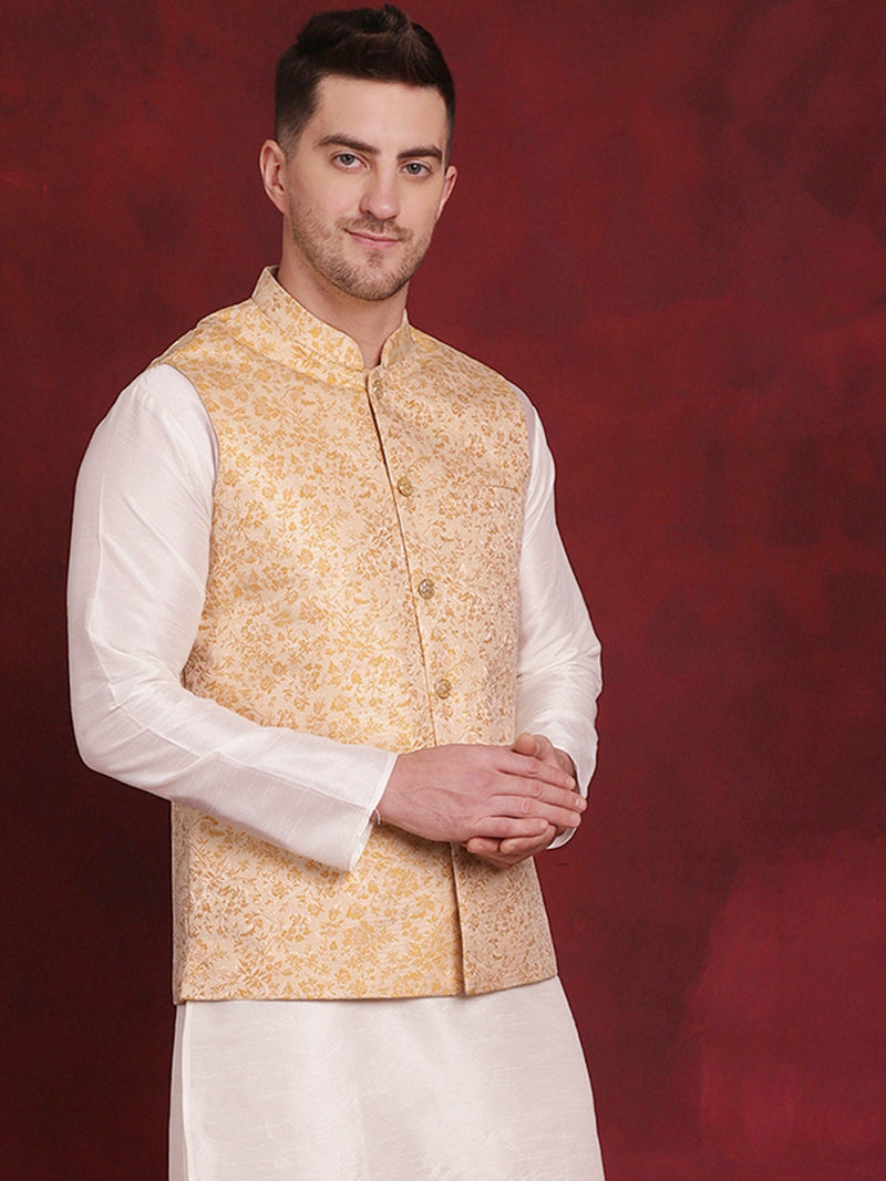 Golden Woven Design Nehru Jacket ( JOWC 4087Golden )