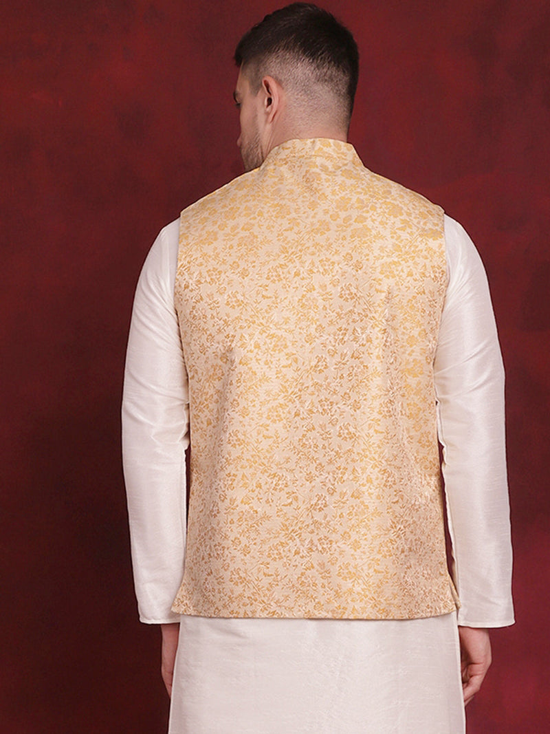 Golden Woven Design Nehru Jacket ( JOWC 4087Golden )