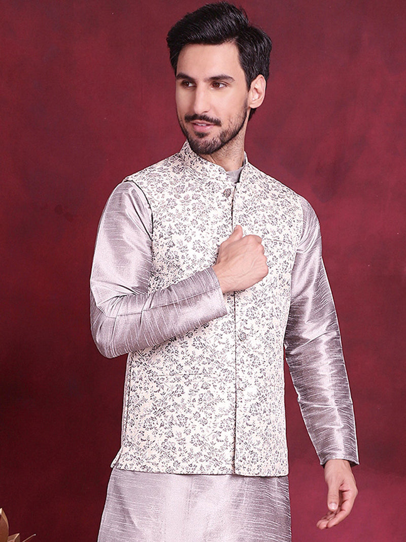 Woven Design Nehru Jacket ( JOWC 4087 Grey )