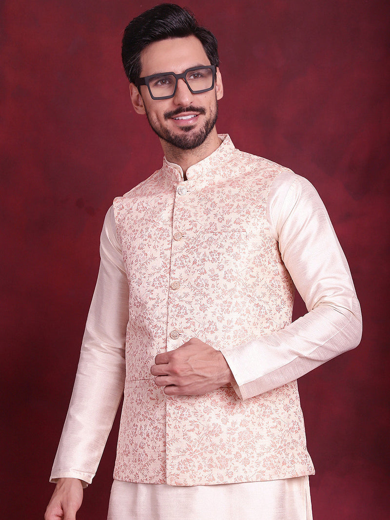 Woven Design Nehru Jacket ( JOWC 4087 Pink )